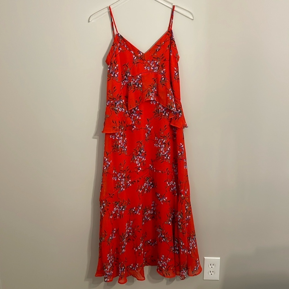 Greylin Red Floral Ruffle Dress Size XS